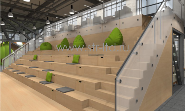 Подиум из фанеры, подиум с посадочными местами, подиум для библиотеки